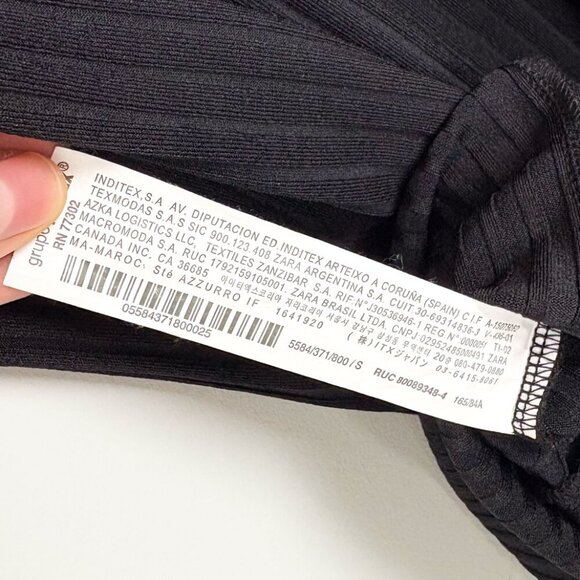 ZARA Button Front Ribbed Bodycon Midi Dress Frill Sleeve Black Size Small - Picture 5 of 5